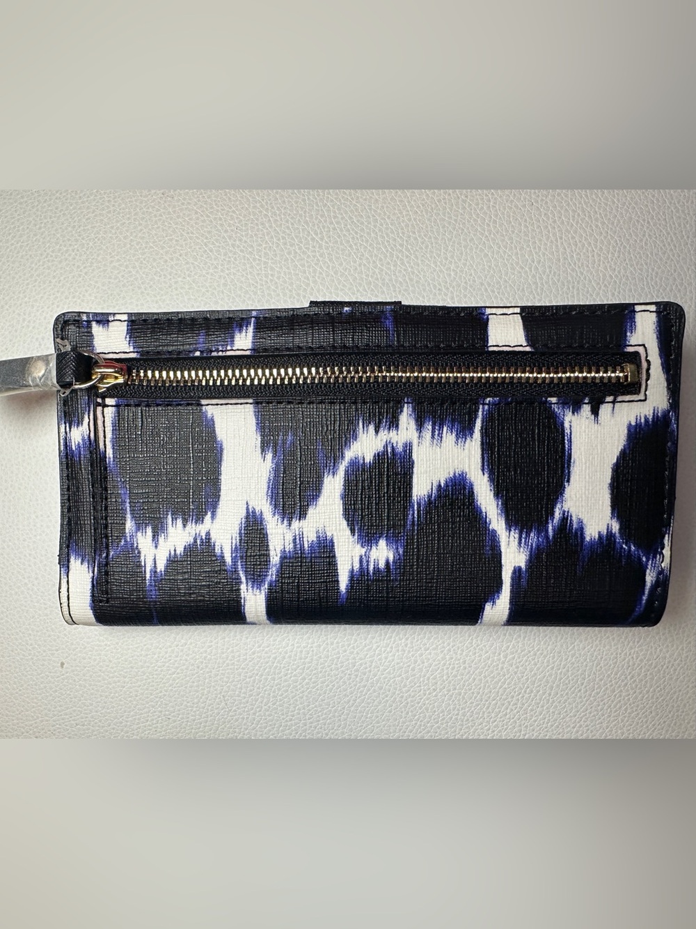 Kate Spade Blue Black Ikat Print Stacy Wallet Bifold Zip Coin Purse - NWT - Picture 3 of 6